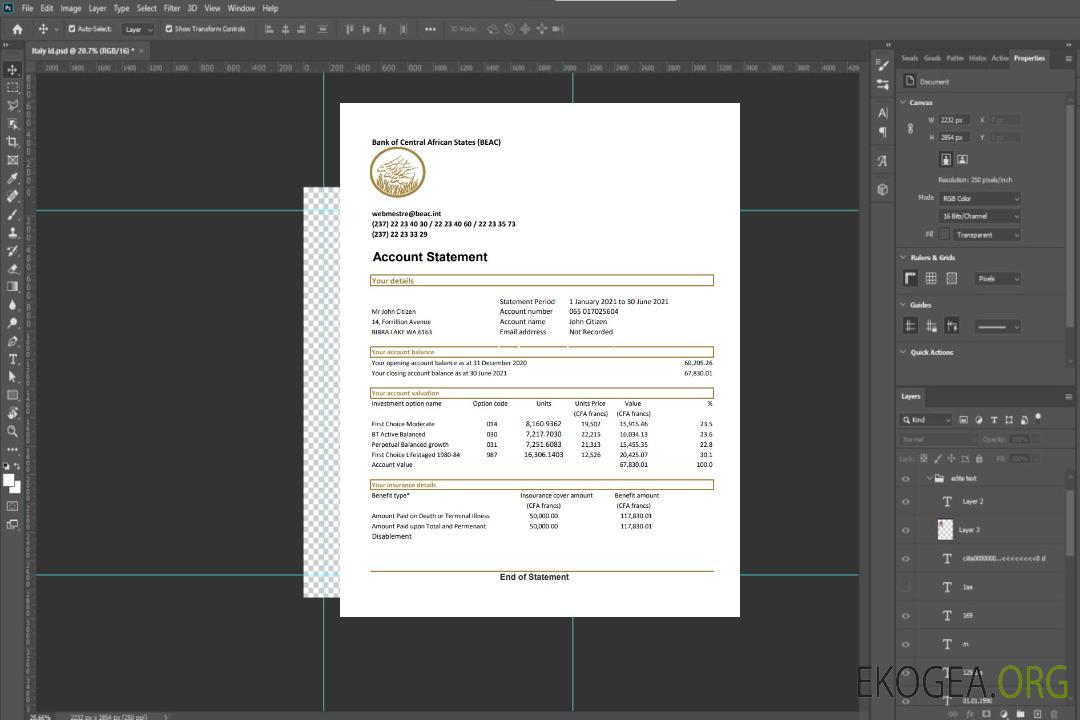 République centrafricaine Banque des États de l'Afrique centrale Relevé bancaire BEAC modèle facile à remplir au format de fichier .xls et .pdf (AutoSum) template